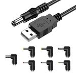 USB to DC Universal Power Cable, USB to DC 5.5 * 2.1mm Jack 5V Charging Cord with 7 Selectable Connector Tips, 5.5 * 2.5, 4.8 * 1.7, 4.0 * 1.7, 4.0 * 1.35, 3.5 * 1.35, 3.0 * 1.1, 2.5 * 0.7