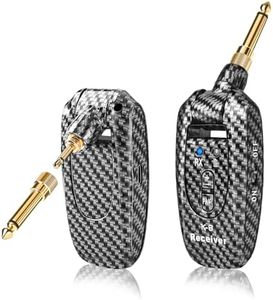 Wireless Guitar System 2.4GHz 2 Modes, Thumb-Size, 250° Rotatable, Wireless Guitar Transmitter Receiver Plug & Play for Guitar, Violin, Keyboard (Carbon Fiber)