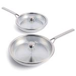 Merten & Storck Tri-Ply Stainless Steel Induction 26cm and 30cm Frying Pan Skillet Set with Lids, Multi Clad, Oven Safe, Silver