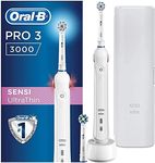 Oral-B Pro 3 Electric Toothbrush with Smart Pressure Sensor, Gifts for Women/Men, 2 Toothbrush Heads, 2 Modes with Sensitive Clean, Travel Case, 2 Pin UK Plug, 3000, White