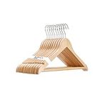 USTECH Bowed Shaped Eco-Friendly Closet Hanger with Trouser Bar for Suit, Coat, and Pant | Wood Finish Heavy Duty Clothes Hanger with Shoulder Notch to Hold Strappy Dresses | Pack of 10