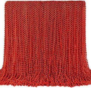 SHAOQINLIN 144 PCS Red Mardi Gras Beads, Christmas Beaded Necklace, Red Valentine Necklace, 4th of July Necklaces, 33'' Party Beads for Patriotic Day, Mardi Gras, Christmas Party Favors
