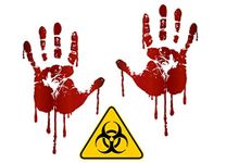 2 Life Size Bloody Hand Print (Both) 3 Decals with Bio Decal Included Walking Dead Zombie Halloween Prop Stickers (5.5"x 9" (Both))