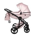 Junama Diamond S-Class V3 2in1 3in1 4in1 Baby Pram Pushchair Car Seat ISOFIX + Umbrella Exclusive Prams (4in1, Pink-Black 02)