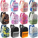 17 Inch Wholesale Basic Bulk Backpacks - Assorted Colors - Wholesale Bookbags, Assorted Prints, 24 Pack, Classic