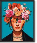 HAUS AND HUES Frida Kahlo, Mexican Art - Frida Kahlo for Girls, Diego Rivera Frameable Prints, Frida Kahlo Gifts, Female Empowerment Gifts, Frida Kahlo Flowers Mexican Wall Art (Black Frame, 16x20)