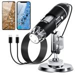 SKYBASIC USB Digital Microscope Camera, Handheld HD Inspection Camera 50x-1600x Magnification with Adjustable Stand, 8 LED Lights, Portable Microscopes Compatible with iOS & Android Devices（Black）