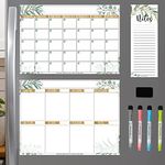 Magnetic Calendar for Fridge Set of 3 Magnetic Dry Erase Calendar for Refrigerator: Monthly Weekly Fridge Calendar 15x 10 Inch, Shopping List & To Do List 4 x 10Inch with 4 color Markers & 1 Eraser