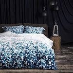 MILDLY 100% Long Staple Cotton Duvet Cover Set Navy Blue Leaves Printed Comforter Cover Set