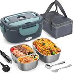 Herrfilk 80W Electric Lunch Box Food Heater, Thermal Heated Lunch Boxes for Adults with Insulated Lunch Bag, 2 x 1.5 L Removable 304 SS Food Containers, Leakproof, 12V/24V/230V for Car Truck & Home