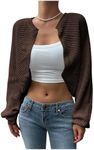 GORGLITTER Women's Long Sleeve Bolero Shrug Open Front Knit Cropped Cardigan Sweater Shrugs Brown Small