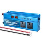 Yinleader Power Inverter 1500W Pure Sine Wave Inverter 12v to 240v DC to AC Voltage Converter With Dual UK Sokets 4 USB Ports LED Voltage Display for Car Camping Caravan Travel /3000W