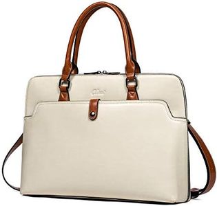 CLUCI Laptop Briefcase for Women Oil Wax Leather 15.6 Inch Work Bag Large Capacity Ladies Slim Shoulder Messenger Bags Beige With Brown