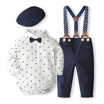 Infant Wedding Outfit Baby Boy Romper Long Sleeve Suspenders Bowtie Beret Hat Pants Set 9-12M Sailboat Gentleman Ring Bearer Formal Dress Clothes (Sailboat, 9-12 Months)