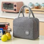 Frafuo Lunch Tote Waterproof Reusable Insulated Lunch Bag Cooler Lunch Box Meal Container with Side Pocket & Round Handle, Large Capacity but Easy to Carry (Grey)