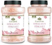 Good Tierra Himalayan Pink Salt in Jar - Coarse & Fine - 2 Pack Bundle - Ideal for Bath Salt, Table Salt Grinders, and Spice Jars
