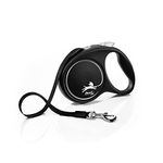 Flexi Black Design Tape Black Medium 5m Retractable Dog Leash/Lead for dogs up to 25kgs/55lbs