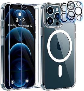 YisrLery 5 en 1 Magnétique Coque pour iPhone 12 Pro avec 2 Protection écran et 2 Caméra Protecteur, Étui Anti-Jaune Compatible MagSafe, Antichoc Anti-Rayures Housse Case cover (Transparent)