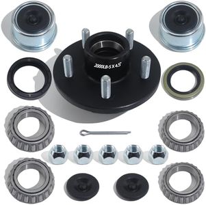 iBroPrat 1 Sets Trailer Hub Kit 5 Bolt 4.5, Trailer Axle Kit for 2000 lb 5 Lug Trailer Hub Fits 1" and 1-1/16" Spindle with Extra Dust Cap and Rubber Plug