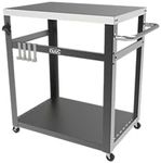 NUUK Double-Shelf Movable Outdoor Dining Cart Table, 20" x 30" Stainless Steel Commercial Multifunctional Kitchen Food Prep Worktable on Wheels