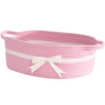 Goodpick Pink Gift Basket, Small Woven Rope Basket, Soft Baby Basket for Nursery, Cute Nursery Storage Basket for Toys, Snacks, Towels, 13 x 9.8 x 4.9 inches