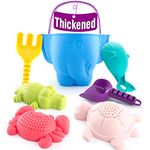 hahaland THICKENED & LARGE Beach Toys Play Sand Toys for Toddlers Baby Bath Toys Animal Bucket and Spade Set Water Beach Toys for Kids Girls Boys 1 2 3 Year Old Play Sand for Kids- 7 Pcs