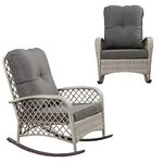 AZRBOPO Patio Rattan Rocking Chair, Wicker Rocking Chair Rocker Armchair with Soft Cushion, All Weather Steel Frame Relaxer Rocker Chair For Porch Garden Lawn - Rocker