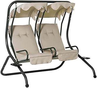 Outsunny Patio Swing Chair with 2 Separate Seats, Outdoor Swing Glider with Removable Canopy and Cup Holders, for Porch, Garden, Poolside, Backyard, Beige