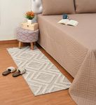 ALSTONIA Hand Woven 100% Natural Cotton Export Quality Designer Striped Rug, Bed Side Runner for Bedroom, Passage,Living Room, Size-2x5 feet or 60 cms x 152 cms, Pack of 1 (Beige)