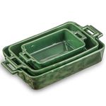 VICRAYS Ceramic Bakeware Set, Porcelain Rectangular Baking Dish, Baking Pan Lasagna Pans Casserole Dish Set for Cooking, Kitchen, Cake Dinner, Banquet and Daily Use, 3 PCS, 15 x 8.5 Inches(Green)