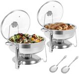 BriSunshine 2 Packs 4 Quart Round Chafing Dish, Stainless Steel Chafing Dish Buffet Set, Food Warmers with Glass Lid & Holder for Weddings Parties Catering