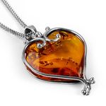 HENRYKA Hand-Crafted Heart Necklace in Solid 925 Sterling Silver and Genuine Baltic Amber | Hand-made Jewellery | Statement Necklace