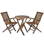 Garden Table and Folding Chairs - Solid Teak Hardwood Round Dining & Drinks Table with 2 Foldaway Chairs - Outdoor Garden 3 Piece Furniture Bistro Set