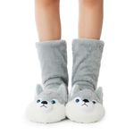 LEMZONE Cute Fuzzy 3D Animal Slipper Socks for Women, Warm Cozy Teen Girls Sherpa Slippers Funny House Socks with Grippers