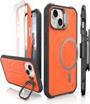 Caseborne Compatible with iPhone 15 Protective Case - 5-Layer Construction, Compatible with MagSafe, Slim Yet Rugged with Tempered Glass Screen Protector, Includes Kickstand & Belt-Clip Holster