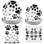 Puppy Paw Party Supplies, Dog Party Birthday Decorations, 120 Pieces Puppy Theme Tableware Set, 40 9" Plates 40 7" Plates and 40 Napkins for Dog Cat Print Party Decorations