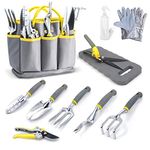 Jardineer 11PCS Gardening Tools Set, Garden Tool Kit with Outdoor Hand Tools, Unique Grass Shears, Garden Gloves, Storage Tote Bag and More, Garden Tool Set Gifts for Women and Men