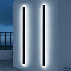 Upgrade Widened 2 Pack 71inch Long Outdoor Wall Light, Dimmable 3000K-6000K, Modern Exterior Wall Sconces, IP65 Waterproof, 60W, Black LED Wall Mount Light for House, Yard, Garden with Remote Control