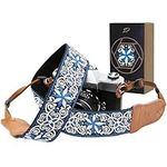 Padwa Lifestyle Blue Vintage Embroidered Camera Strap - 2" Wide Cowhide Head Camera Straps,Cotton Woven Adjustable Shoulder & Neck Strap for All DSLR Cameras,Great Gift for Men & Women Photographers