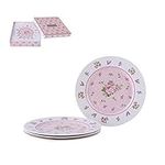 London Boutique Cake Plate Set 4 Porcelain Fine China Wide Rimmed Shabby Chic (Rose Pink)