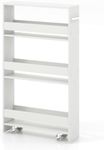 GiantexUK 4-Tier Kitchen Storage Trolley, Slide-Out Utility Rolling Cart with Wheels & Handle, Mobile Shelving Unit Organizer for Living Room Office & Laundry Room (White Body+White Top)