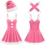 Avidlove Women's Christmas Dress Santa Clause Costume Outfit Flared A Line Casual Swing Dress With Xmas Gloves and Hat Pink L