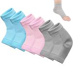 kuou 3 Pairs Gel Heel Socks, Soft Moisturizing Socks Gel Lining Infused with Essential Oils and Vitamins for Dry Hard Cracked Skin Moisturizing Day Night Care Skin (Gray Blue Pink)