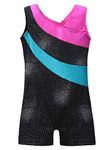 Leotards Black for Girls Gymnastics with Shorts 13t 14t Sparkle Butterfly Flowers Pattern Sleeveless Biketards Hotpink Black (Black, 170(13-14 years old))