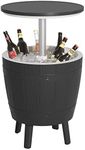 Greesum Outdoor 10 Gallon Cooler Bar, 3 in 1 Resin Patio Beer and Wine Ice Bucket Cocktail Tables with Adjustable Height for Party and Deck, Black