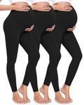 CTHH Women's Maternity Leggings Over The Belly Pregnancy Active Wear Workout Yoga Tights Pants(3 Pack Black, Medium)