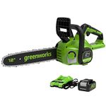Greenworks GD24CS30K4 Cordless Chainsaw with Brushless Motor, 30cm Bar Length, 7.8m/s Chain Speed, Auto-Oiler, Kickback Protection, 24V 4Ah Battery & Charger, 3 Year Guarantee
