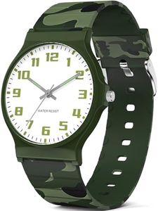 TENOCK Kids Analog Watch Boys Girls, 30M Waterproof, Sports Camo Watch with Thin Dial & Soft Band, Easy to Read for Ages 5-15, Great Birthday Christmas Gifts for Kids (Camo-Green)