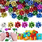 RMENOOR 100Pcs Christmas Metallic Gift Bows, 1 Inch Mini Gift Wrap Bows Self Adhesive Gifts Bows Christmas Foil Bows Metallic Bows for Gift Wrapping, Holiday, Birthdays, Weddings,Craft (6 Color)