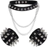 hoyuwak 3Pcs Leather Spike Choker Studded Bracelet Cuffs Set Gothic Rivet Collar Wristbands Puck Accessories for Men Women 80s Rock Goth Costume Cosplay Decoration, Black